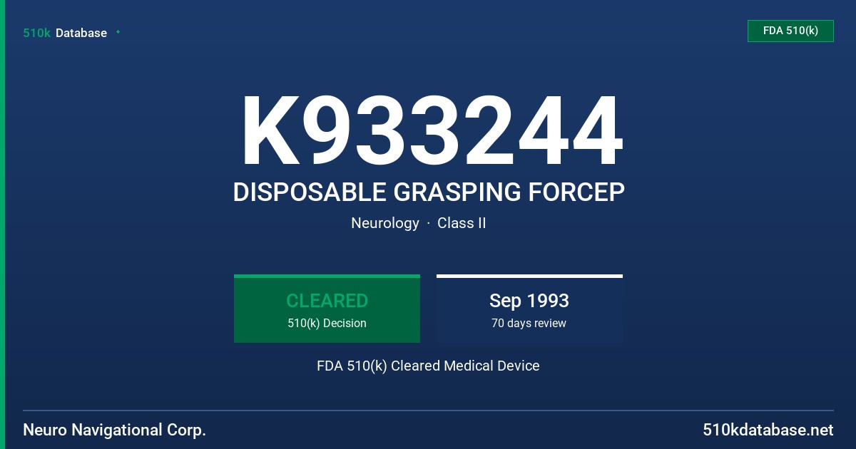 K933244 DISPOSABLE GRASPING FORCEP FDA 510(k) Cleared Medical Device