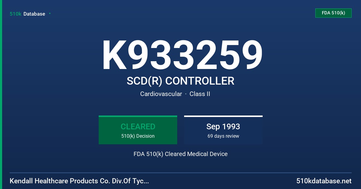 K933259 SCD(R) CONTROLLER FDA 510(k) Cleared Medical Device