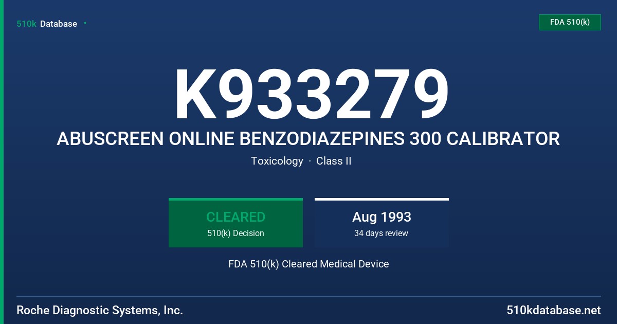 K933279 ABUSCREEN ONLINE BENZODIAZEPINES 300 CALIBRATOR FDA 510(k) Cleared Medical Device