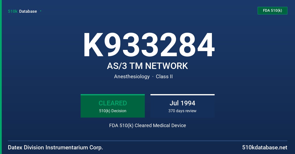 K933284 AS/3 TM NETWORK FDA 510(k) Cleared Medical Device