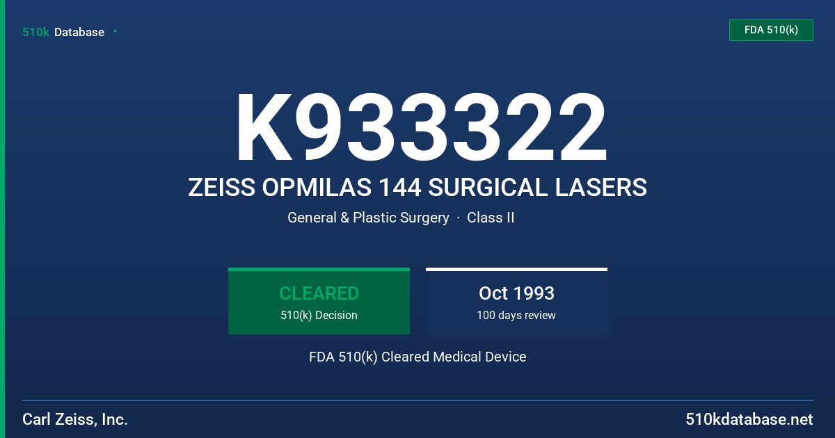 K933322 ZEISS OPMILAS 144 SURGICAL LASERS FDA 510(k) Cleared Medical Device