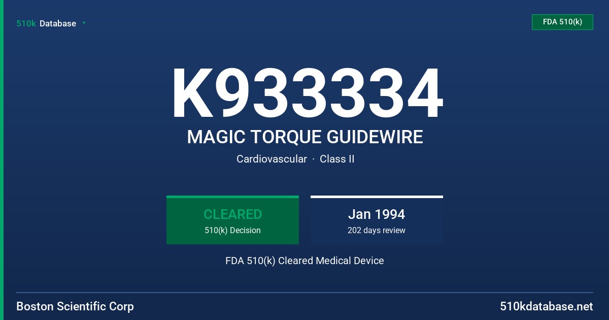 K933334 MAGIC TORQUE GUIDEWIRE FDA 510(k) Cleared Medical Device