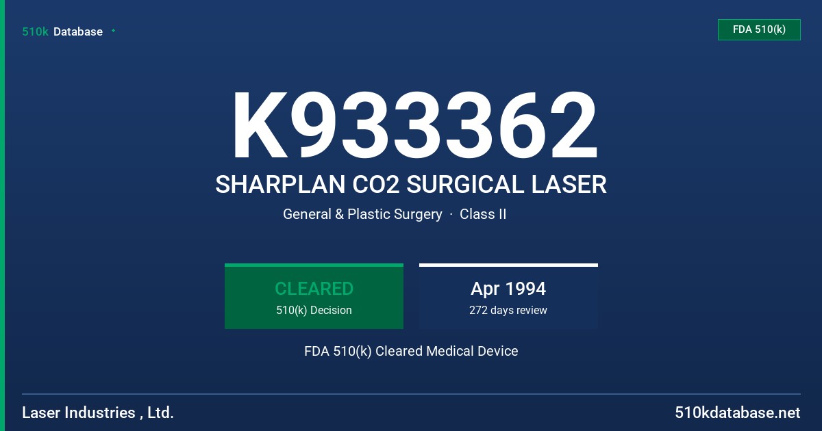 K933362 SHARPLAN CO2 SURGICAL LASER FDA 510(k) Cleared Medical Device