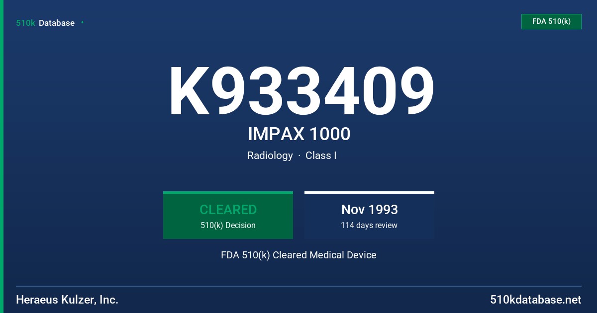 K933409 IMPAX 1000 FDA 510(k) Cleared Medical Device