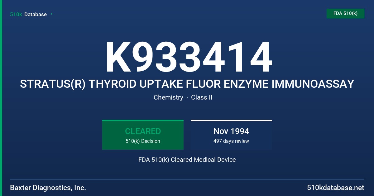 K933414 STRATUS(R) THYROID UPTAKE FLUOR ENZYME IMMUNOASSAY FDA 510(k) Cleared Medical Device
