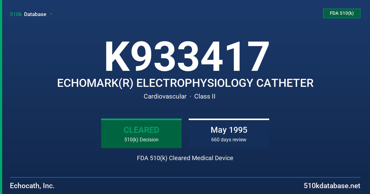 K933417 ECHOMARK(R) ELECTROPHYSIOLOGY CATHETER FDA 510(k) Cleared Medical Device