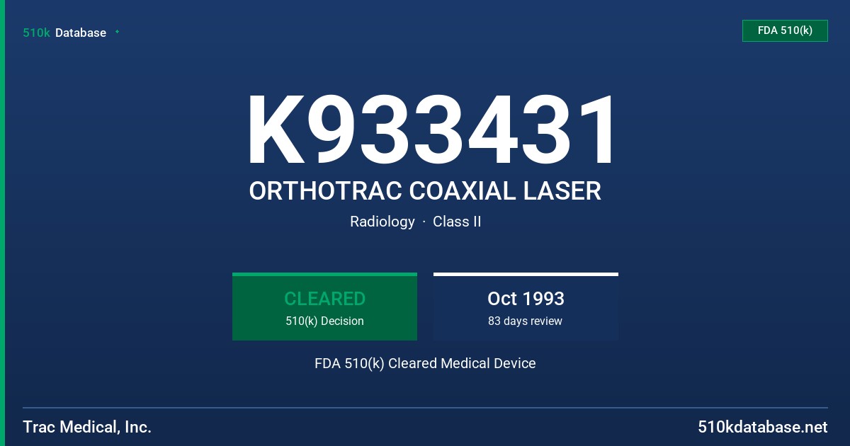 K933431 ORTHOTRAC COAXIAL LASER FDA 510(k) Cleared Medical Device