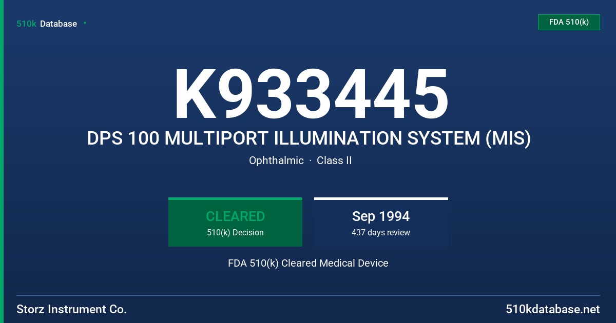K933445 DPS 100 MULTIPORT ILLUMINATION SYSTEM (MIS) FDA 510(k) Cleared Medical Device