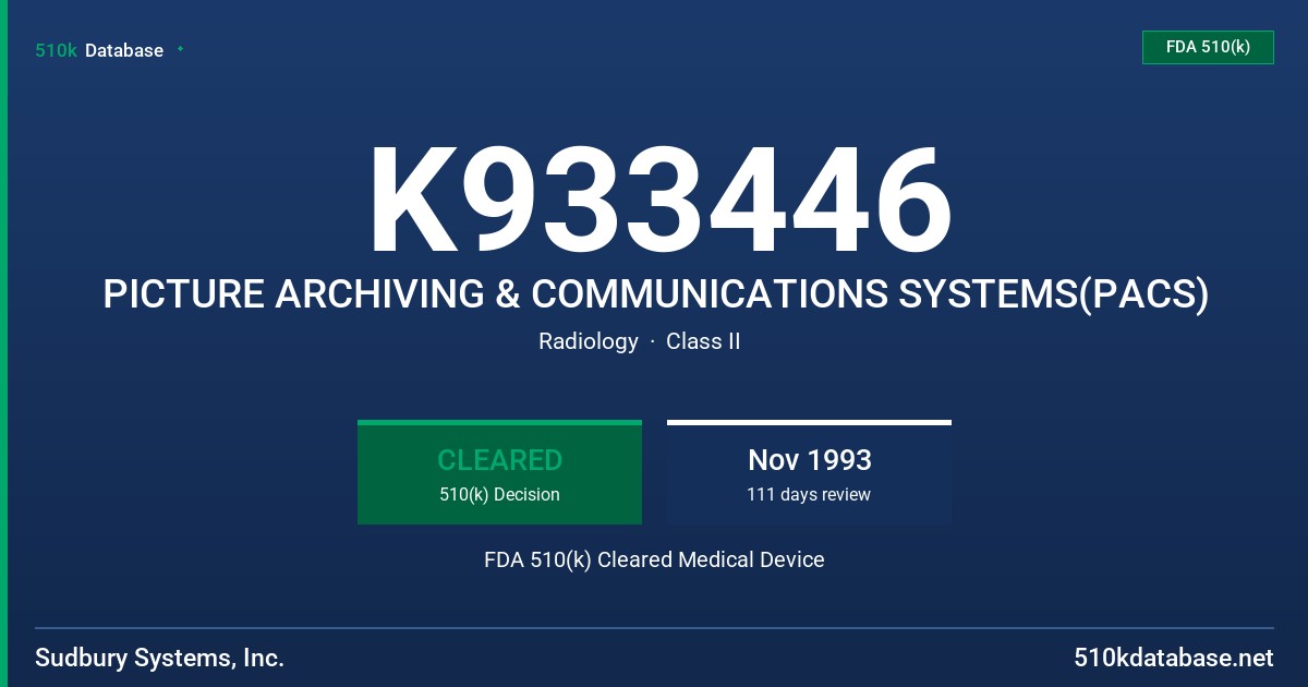 K933446 PICTURE ARCHIVING & COMMUNICATIONS SYSTEMS(PACS) FDA 510(k) Cleared Medical Device