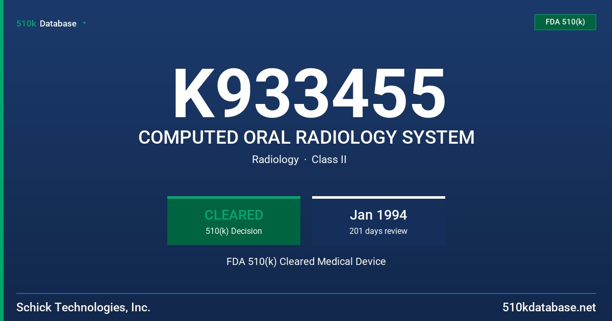 K933455 COMPUTED ORAL RADIOLOGY SYSTEM FDA 510(k) Cleared Medical Device