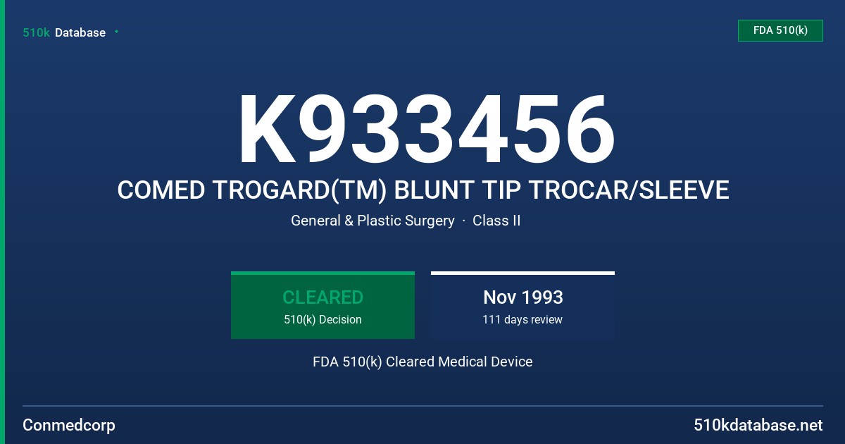 K933456 COMED TROGARD(TM) BLUNT TIP TROCAR/SLEEVE FDA 510(k) Cleared Medical Device