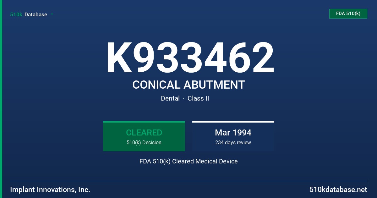 K933462 CONICAL ABUTMENT FDA 510(k) Cleared Medical Device
