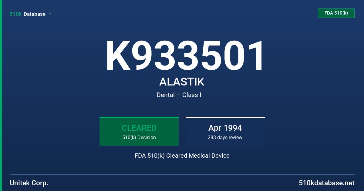 K933501 ALASTIK FDA 510(k) Cleared Medical Device