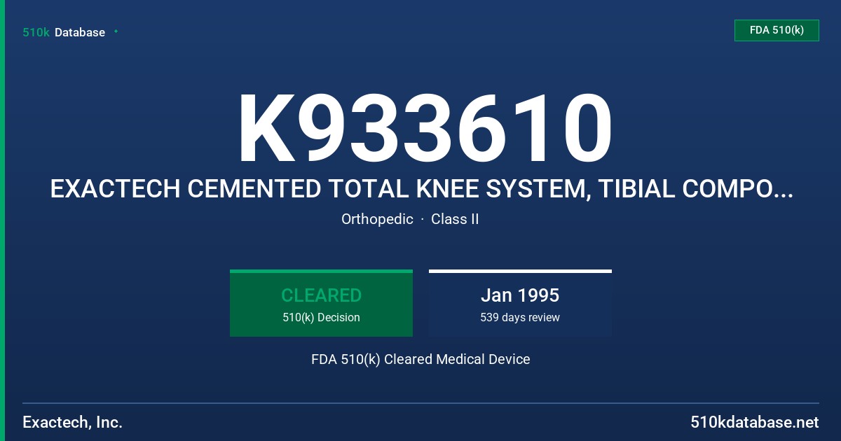 K933610 EXACTECH CEMENTED TOTAL KNEE SYSTEM, TIBIAL COMPONENTS FDA 510(k) Cleared Medical Device