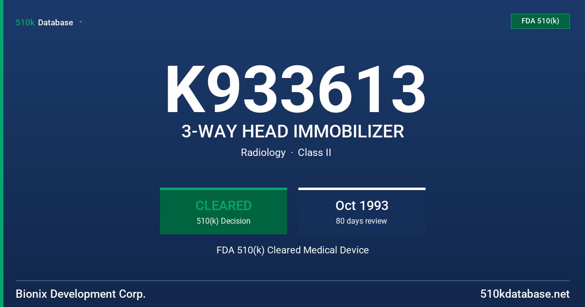 K933613 3-WAY HEAD IMMOBILIZER FDA 510(k) Cleared Medical Device