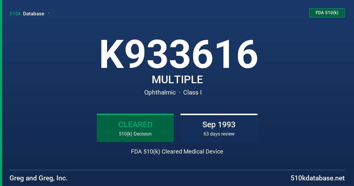 K933616 MULTIPLE FDA 510(k) Cleared Medical Device