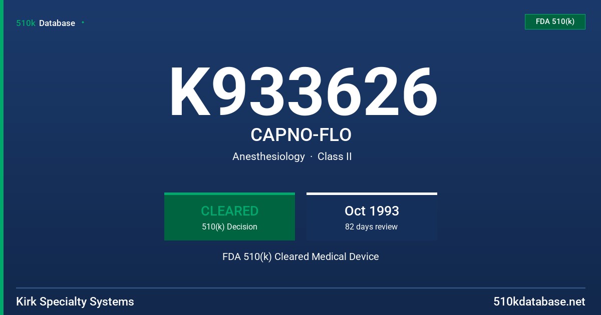 K933626 CAPNO-FLO FDA 510(k) Cleared Medical Device