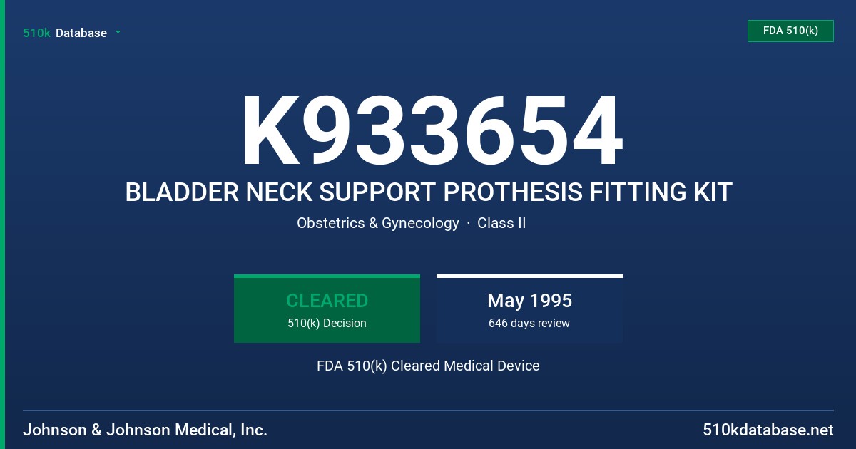 K933654 BLADDER NECK SUPPORT PROTHESIS FITTING KIT FDA 510(k) Cleared Medical Device
