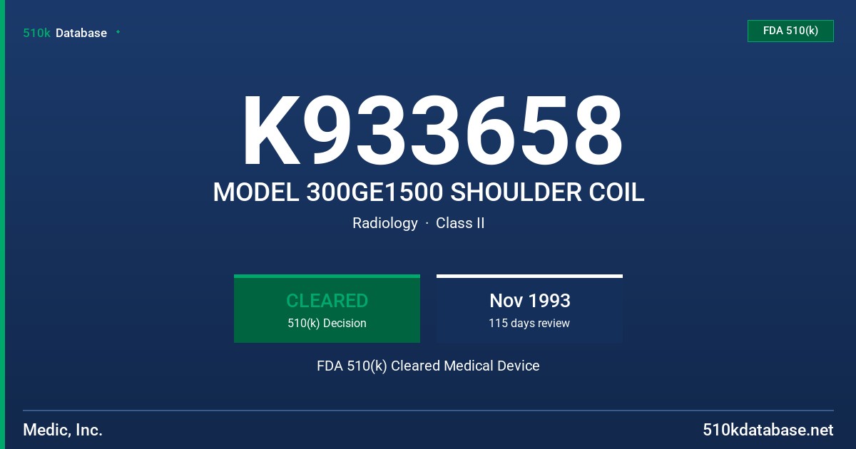 K933658 MODEL 300GE1500 SHOULDER COIL FDA 510(k) Cleared Medical Device