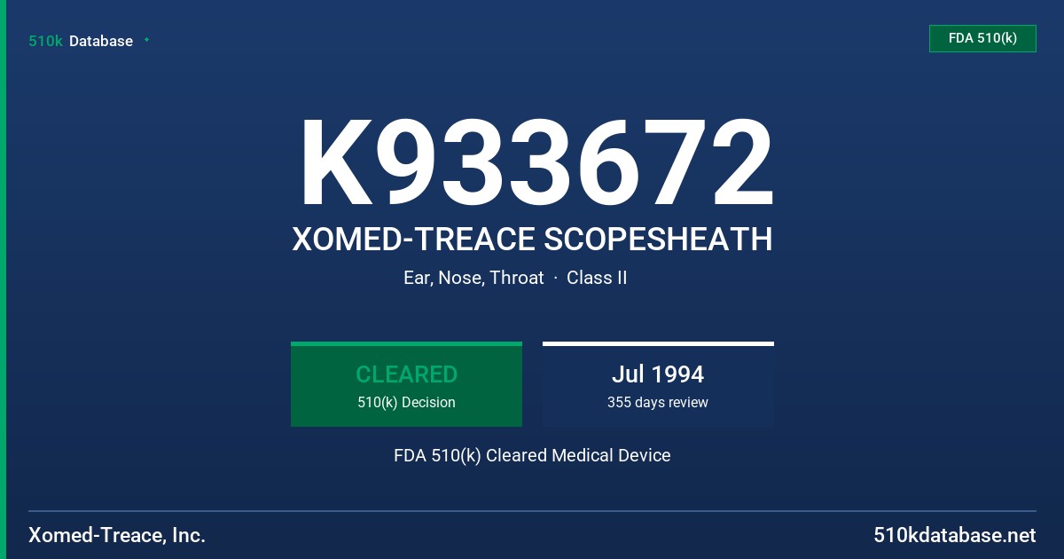 K933672 XOMED-TREACE SCOPESHEATH FDA 510(k) Cleared Medical Device