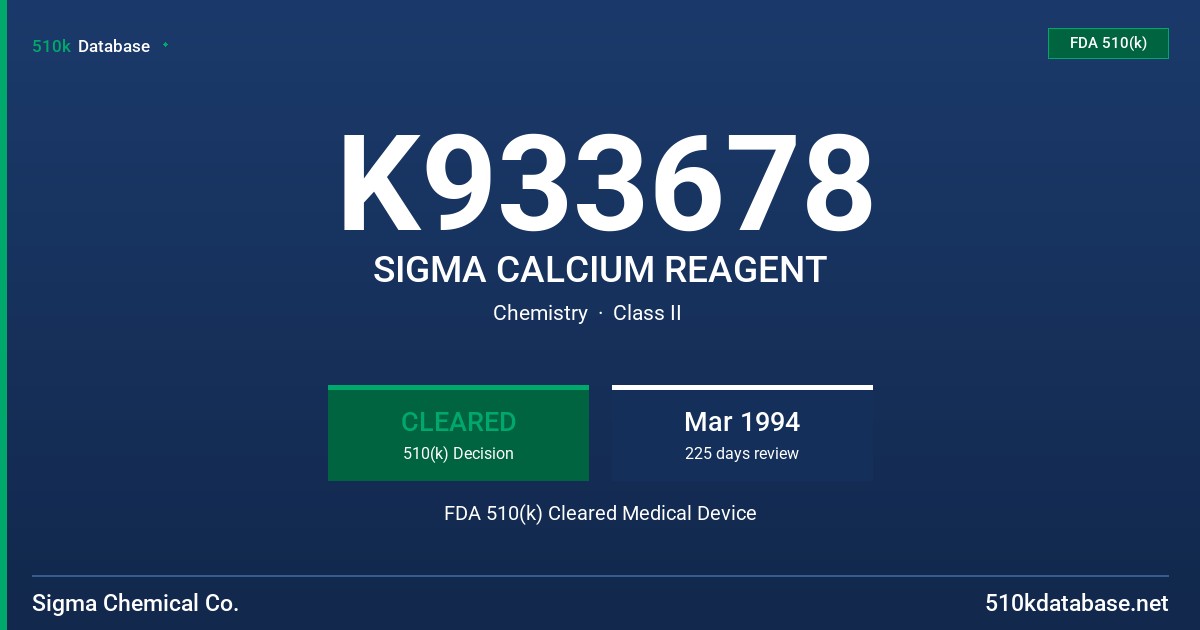 K933678 SIGMA CALCIUM REAGENT FDA 510(k) Cleared Medical Device