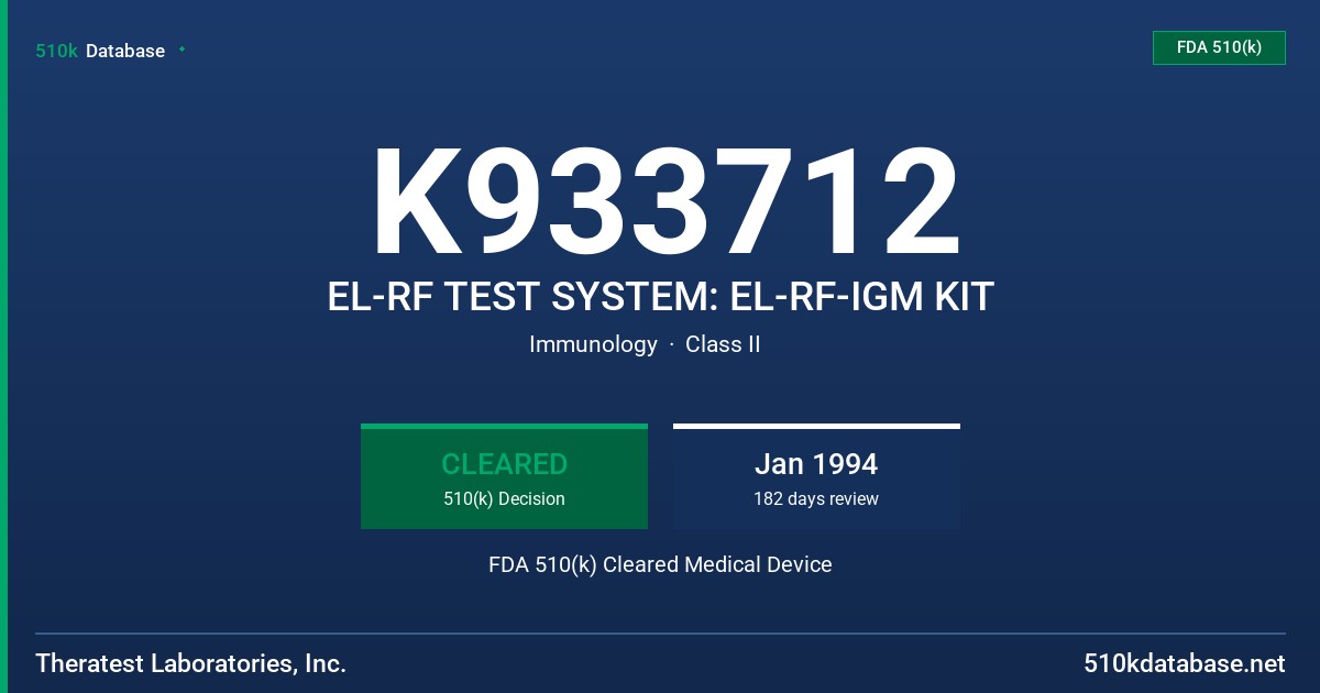 K933712 EL-RF TEST SYSTEM: EL-RF-IGM KIT FDA 510(k) Cleared Medical Device