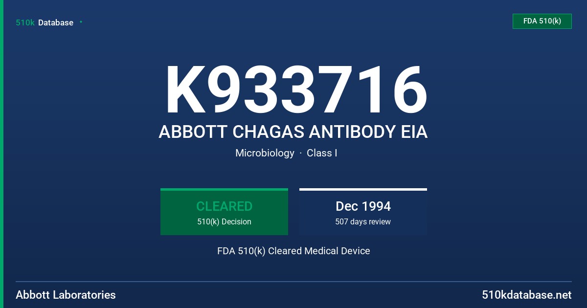 K933716 ABBOTT CHAGAS ANTIBODY EIA FDA 510(k) Cleared Medical Device