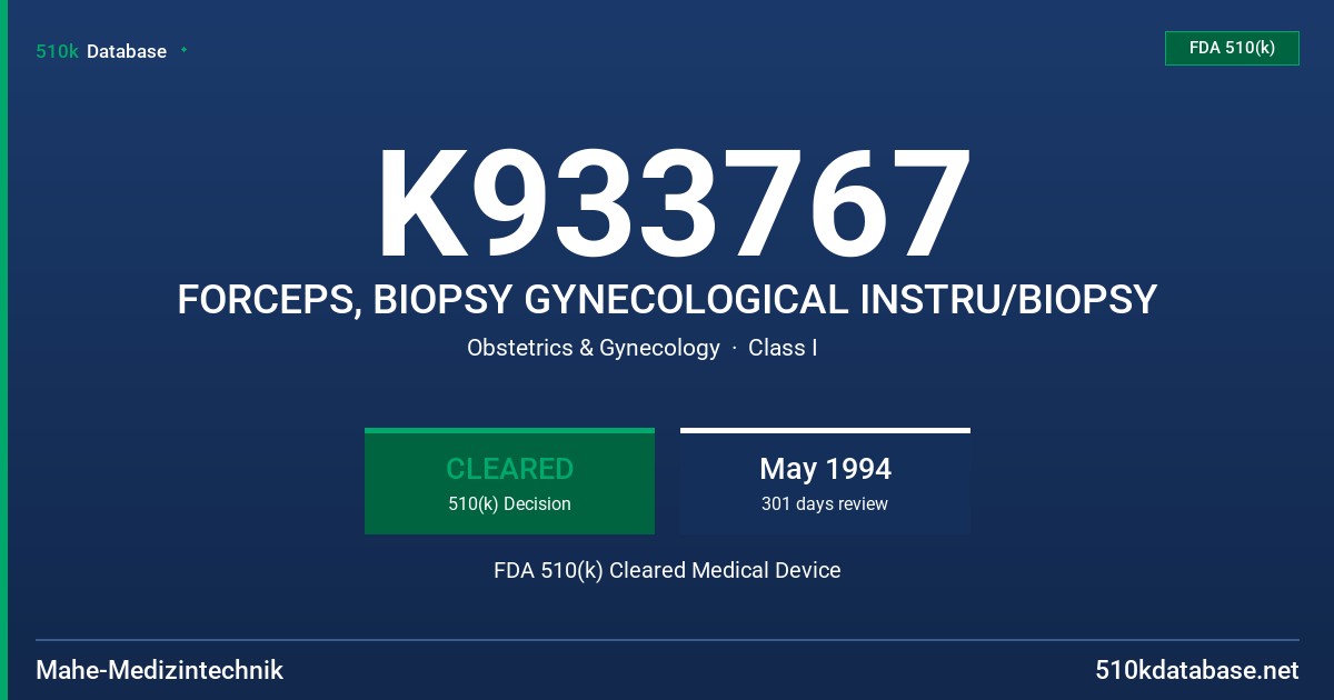 K933767 FORCEPS, BIOPSY GYNECOLOGICAL INSTRU/BIOPSY FDA 510(k) Cleared Medical Device