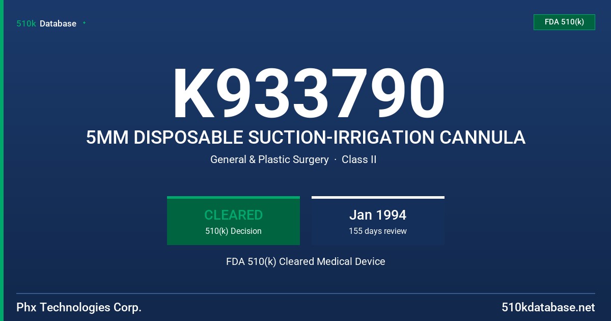 K933790 5MM DISPOSABLE SUCTION-IRRIGATION CANNULA FDA 510(k) Cleared Medical Device