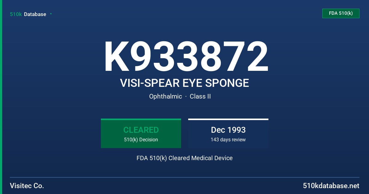 K933872 VISI-SPEAR EYE SPONGE FDA 510(k) Cleared Medical Device