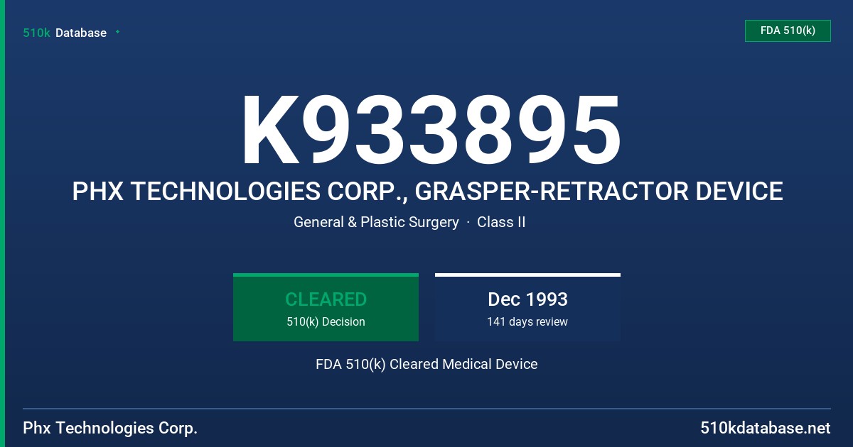 K933895 PHX TECHNOLOGIES CORP., GRASPER-RETRACTOR DEVICE FDA 510(k) Cleared Medical Device