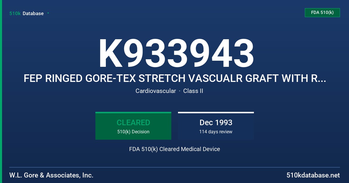 K933943 FEP RINGED GORE-TEX STRETCH VASCUALR GRAFT WITH REMOVABLE RINGS FDA 510(k) Cleared Medical Device