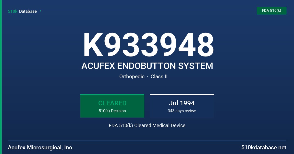 K933948 ACUFEX ENDOBUTTON SYSTEM FDA 510(k) Cleared Medical Device