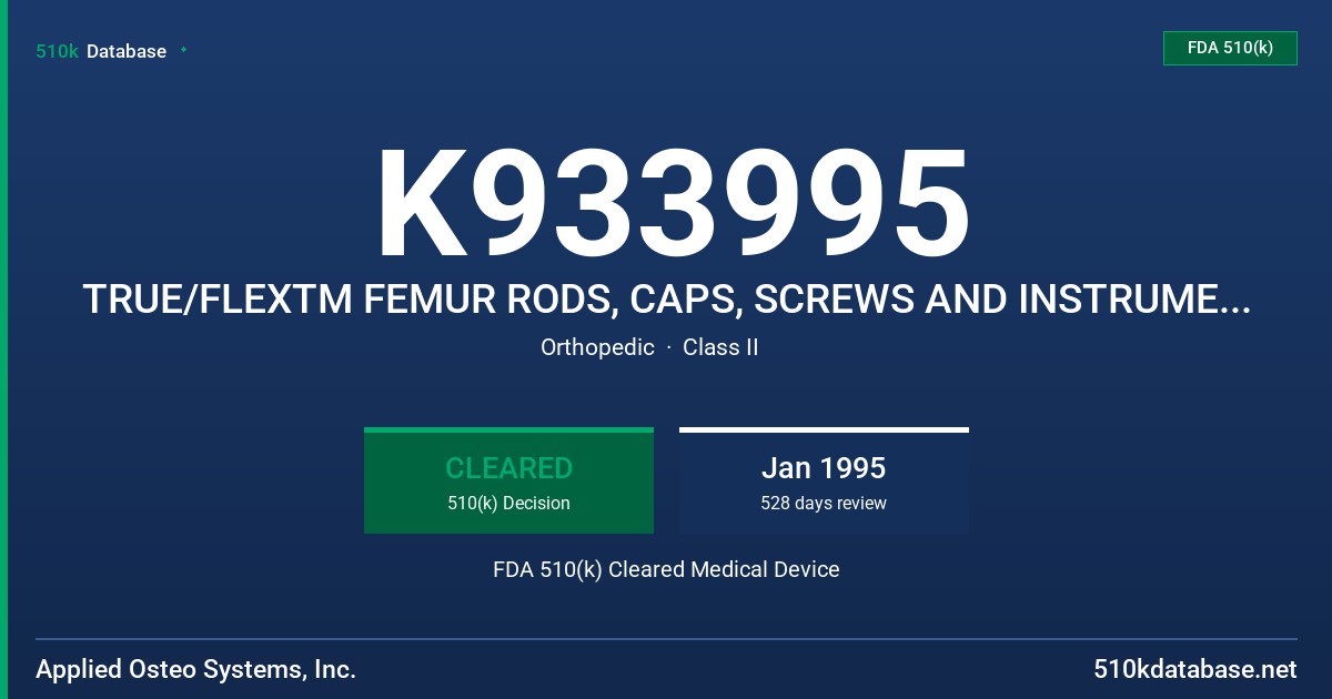 K933995 TRUE/FLEXTM FEMUR RODS, CAPS, SCREWS AND INSTRUMENTATION FDA 510(k) Cleared Medical Device