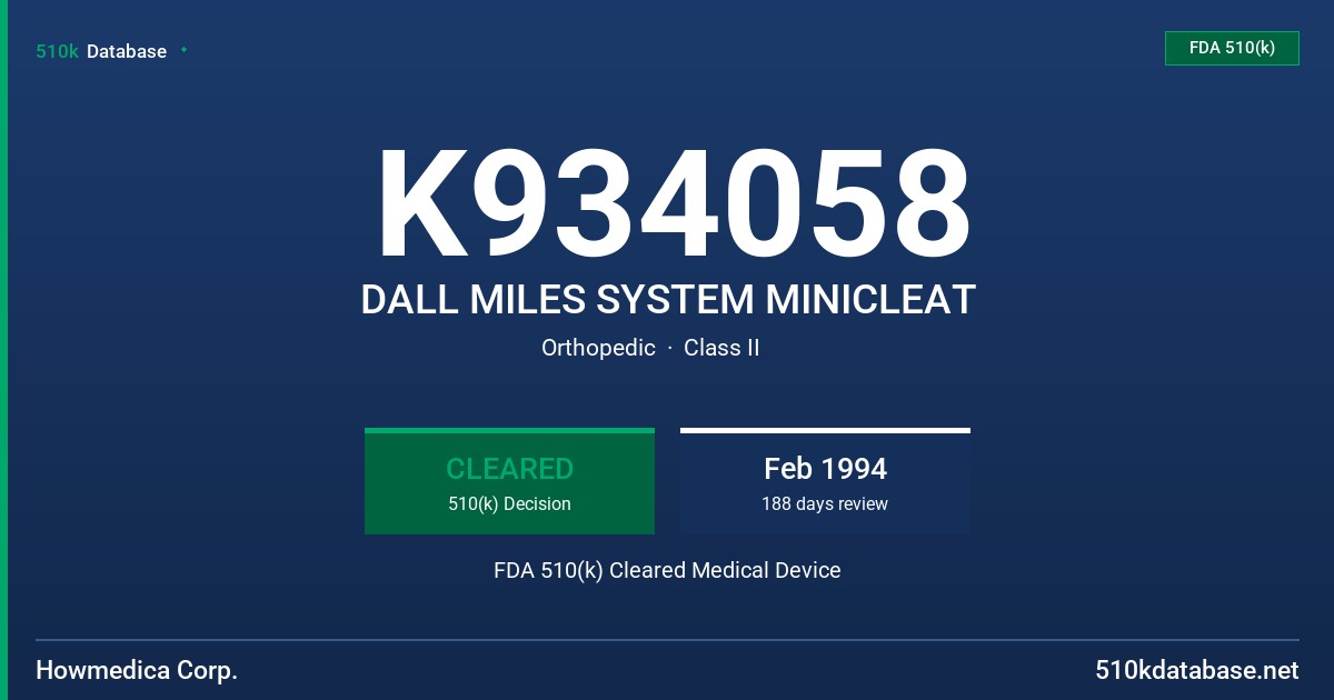 K934058 DALL MILES SYSTEM MINICLEAT FDA 510(k) Cleared Medical Device