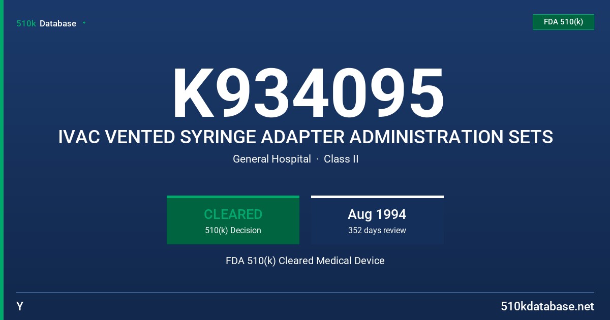 K934095 IVAC VENTED SYRINGE ADAPTER ADMINISTRATION SETS FDA 510(k) Cleared Medical Device