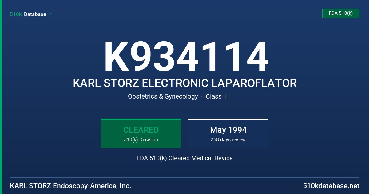 K934114 KARL STORZ ELECTRONIC LAPAROFLATOR FDA 510(k) Cleared Medical Device