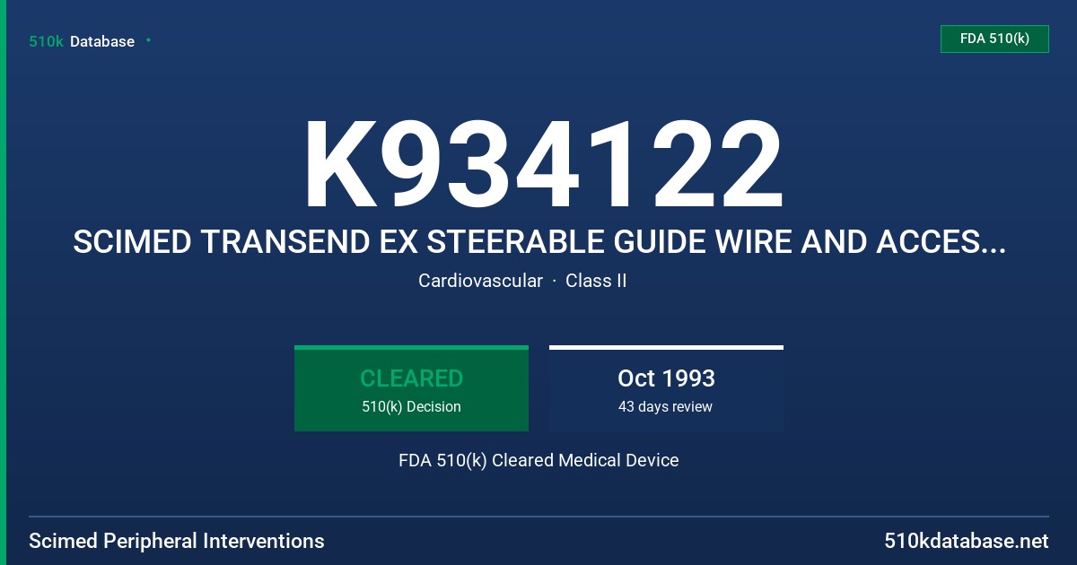 K934122 SCIMED TRANSEND EX STEERABLE GUIDE WIRE AND ACCESSORIES FDA 510(k) Cleared Medical Device