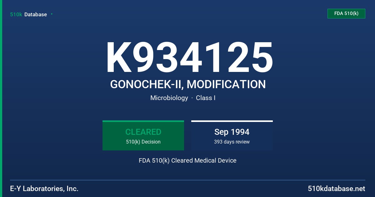 K934125 GONOCHEK-II, MODIFICATION FDA 510(k) Cleared Medical Device