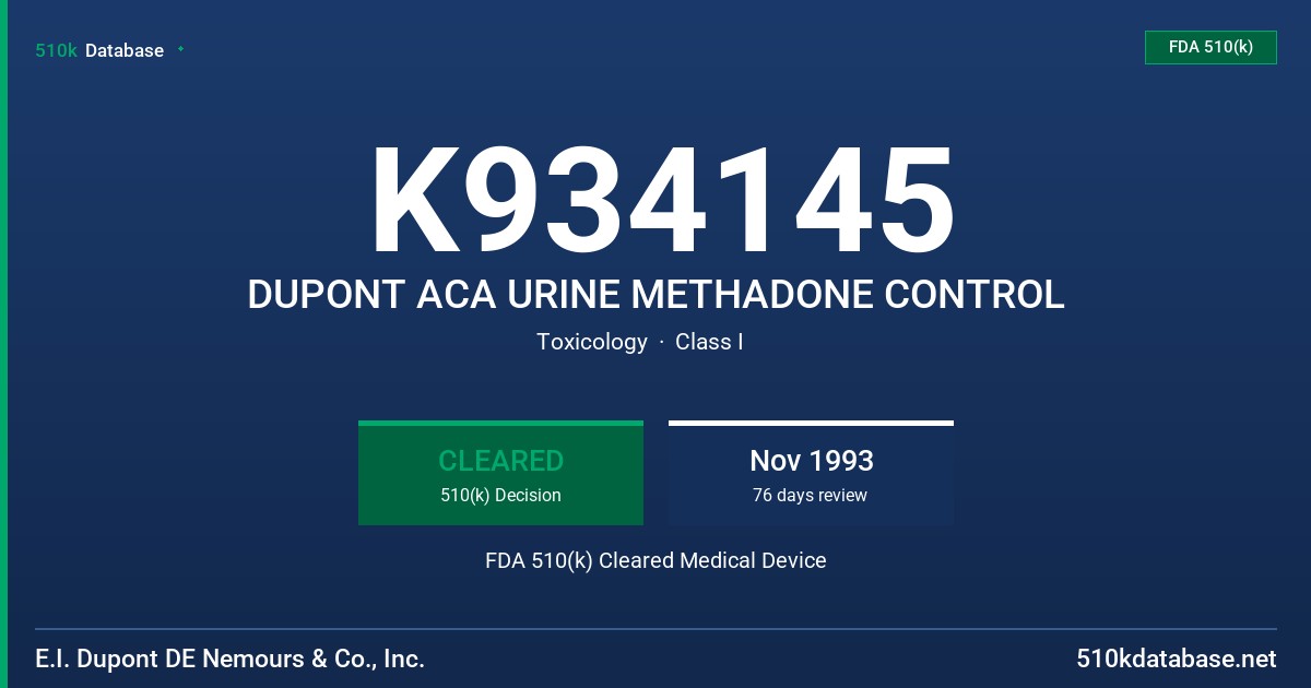 K934145 DUPONT ACA URINE METHADONE CONTROL FDA 510(k) Cleared Medical Device