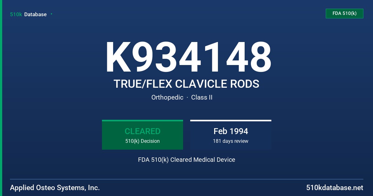 K934148 TRUE/FLEX CLAVICLE RODS FDA 510(k) Cleared Medical Device