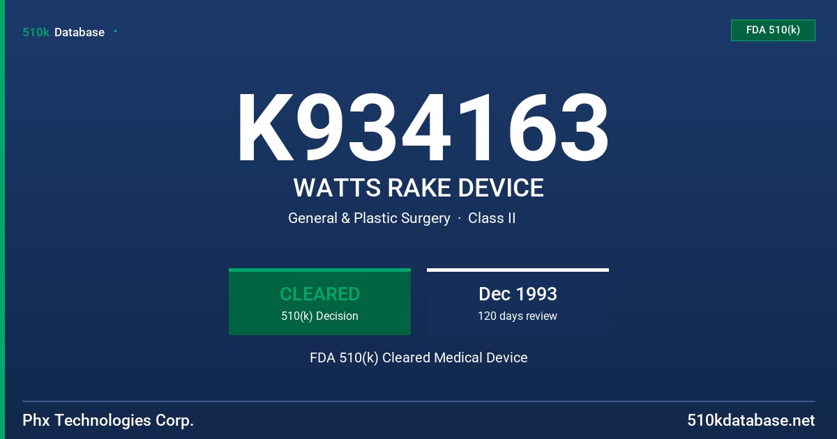 K934163 WATTS RAKE DEVICE FDA 510(k) Cleared Medical Device