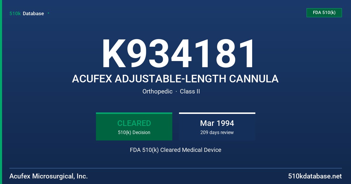 K934181 ACUFEX ADJUSTABLE-LENGTH CANNULA FDA 510(k) Cleared Medical Device