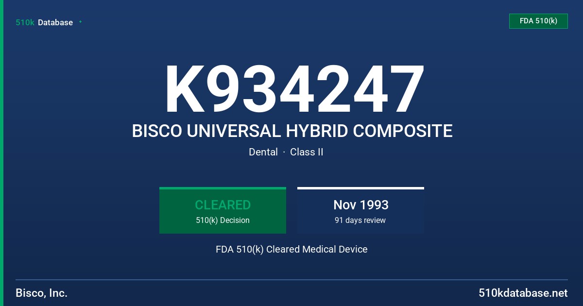 K934247 BISCO UNIVERSAL HYBRID COMPOSITE FDA 510(k) Cleared Medical Device
