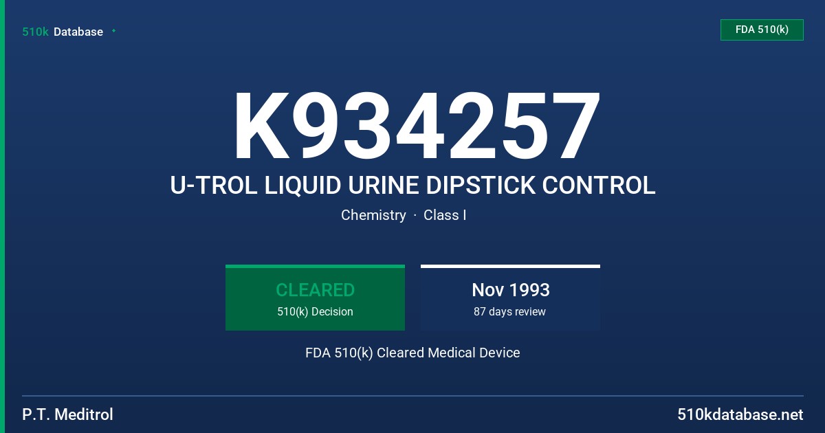 K934257 U-TROL LIQUID URINE DIPSTICK CONTROL FDA 510(k) Cleared Medical Device