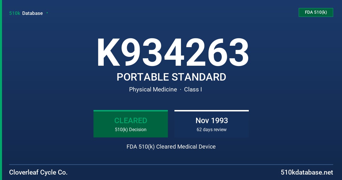 K934263 PORTABLE STANDARD FDA 510(k) Cleared Medical Device