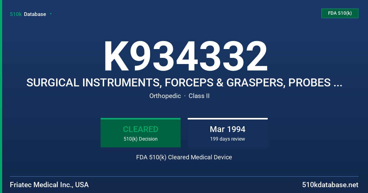 K934332 SURGICAL INSTRUMENTS, FORCEPS & GRASPERS, PROBES & CURETTES FDA 510(k) Cleared Medical Device