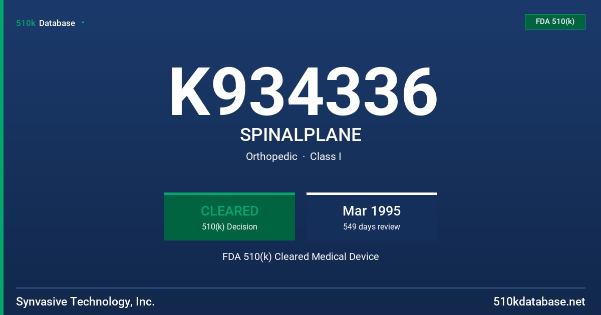 K934336 SPINALPLANE FDA 510(k) Cleared Medical Device