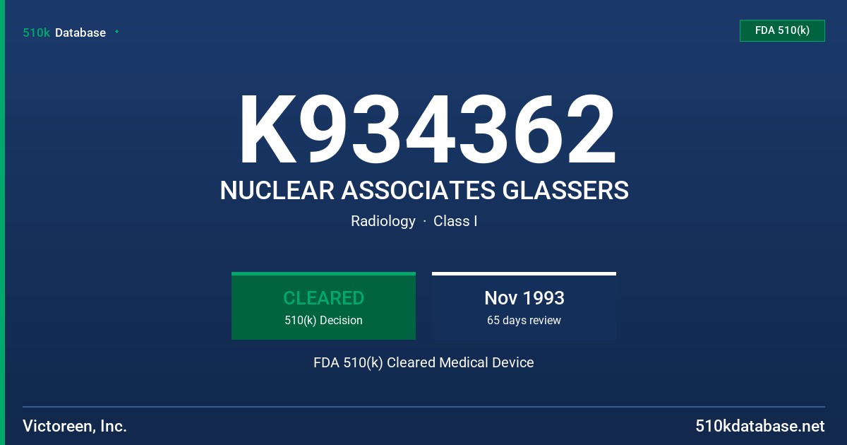 K934362 NUCLEAR ASSOCIATES GLASSERS FDA 510(k) Cleared Medical Device