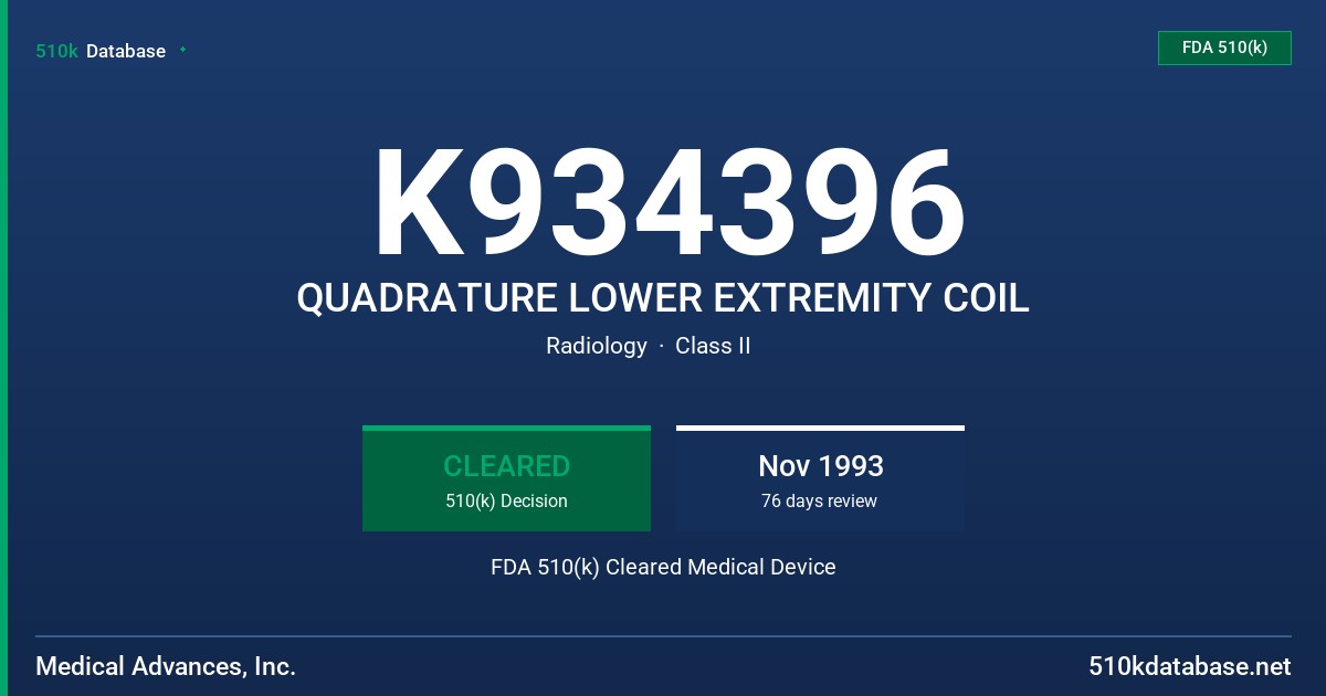 K934396 QUADRATURE LOWER EXTREMITY COIL FDA 510(k) Cleared Medical Device